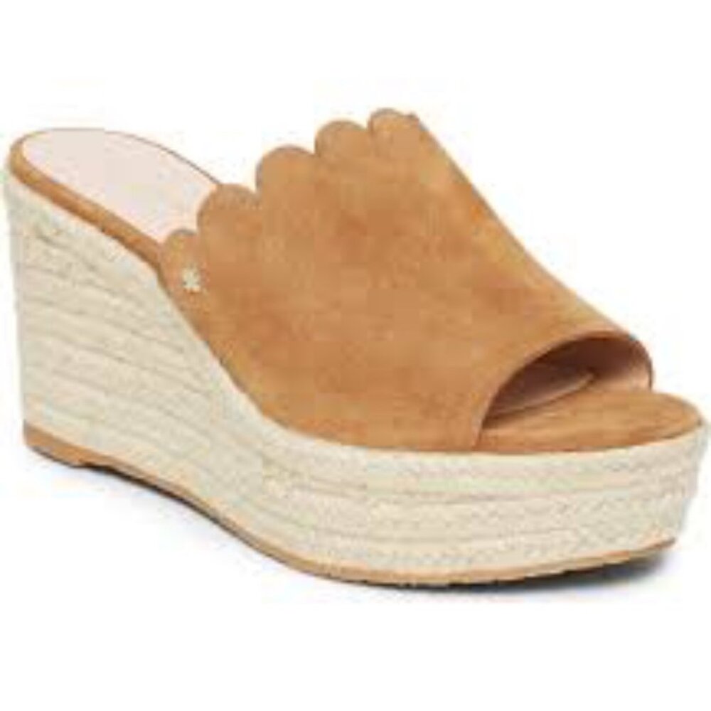 Brown Kate Spade Toast Tan Tabby Espadrille Wedge Leather Sandals Size 9M New W